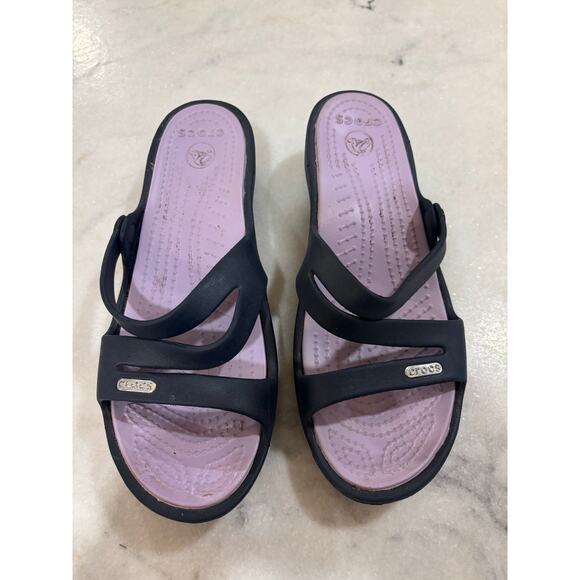 Crocs Rhonda Wedge Sandals Women’s Size W7 Blue & Lavender comfort gift for her - Picture 1 of 6